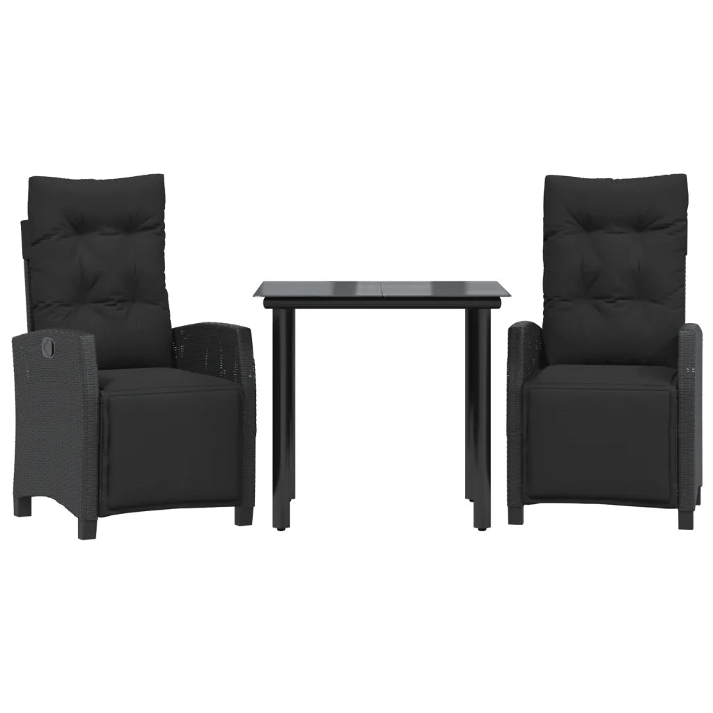 Set da Pranzo da Giardino 3 pz con Cuscini Nero in Polyrattan 3212967