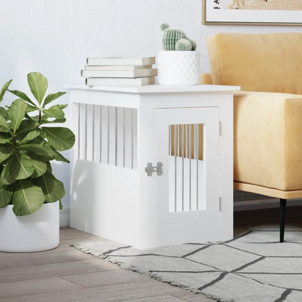 Gabbia Cani da Arredamento Bianca 45x62x59cm Legno Multistrato 838309