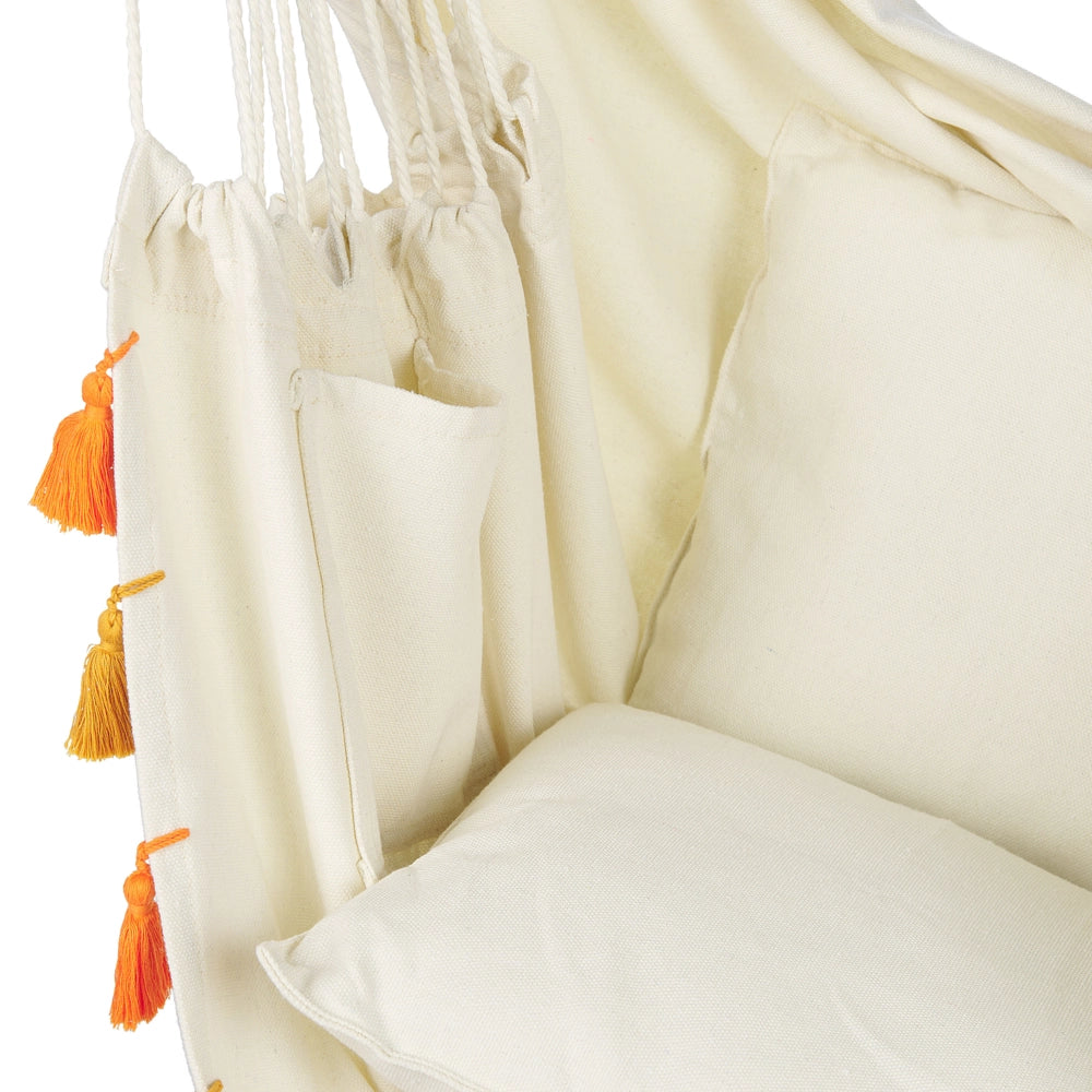 Sedia amaca sospesa Beige Cotone e Poliestere Altalena per interni all'aperto Stile Boho
