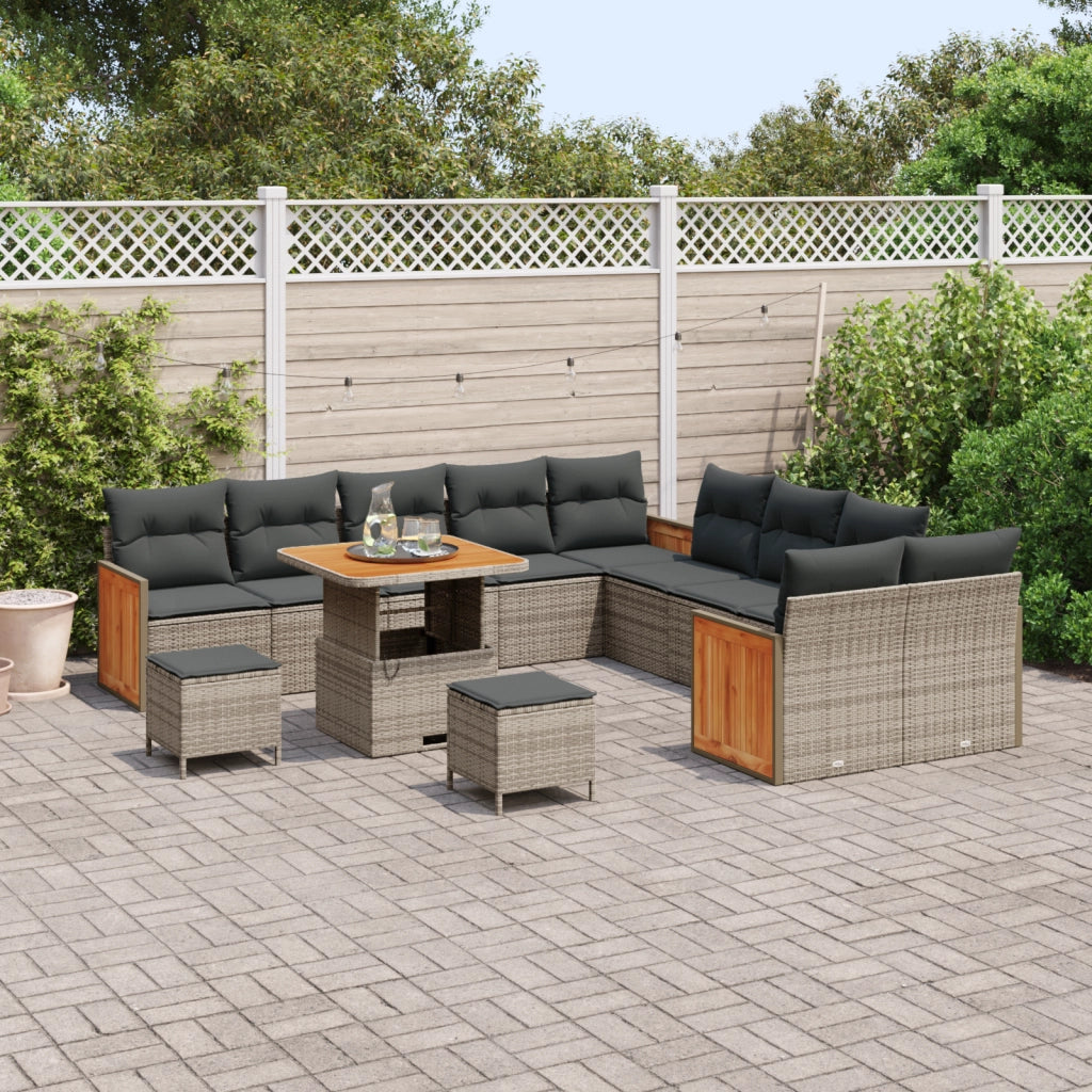 Set Divano da Giardino  da 13 Pezzi con Cuscini Grigio Polyrattan Acacia