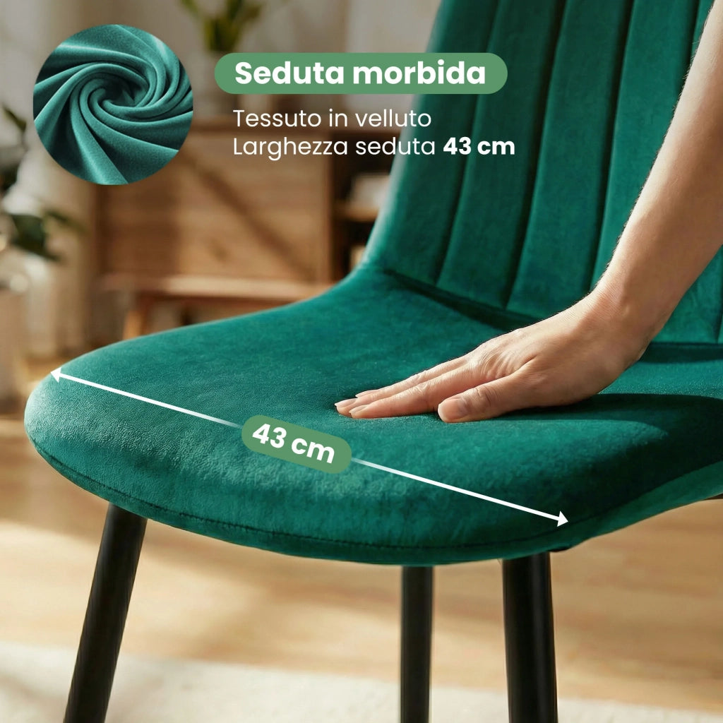 Set di 2 Sedie in velluto trapuntate LUMO Verde Bottiglia gambe nere