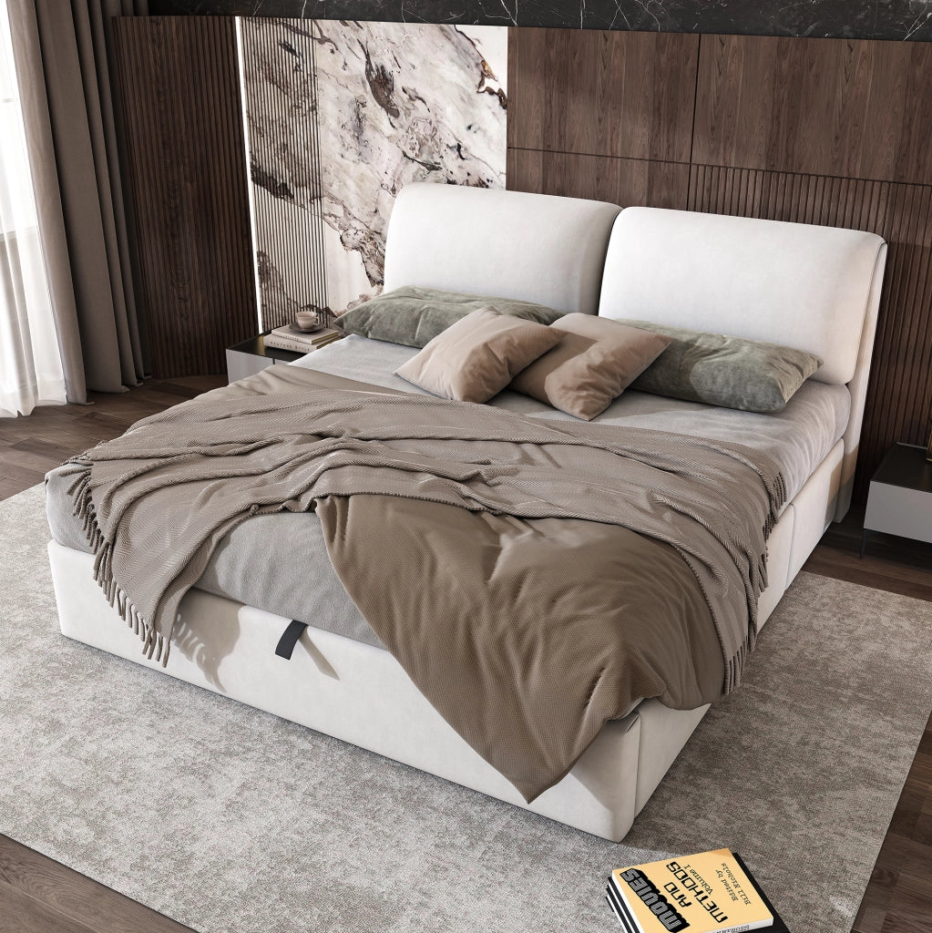 Letto in velluto beige 180 x 200 cm con contenitore e tre cassetti