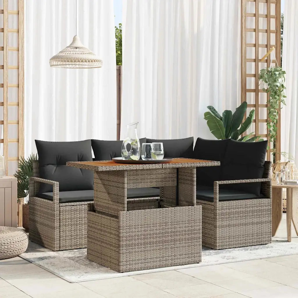 Set Divano da Giardino 5 pcs Grigio Poly Rattan 3358442