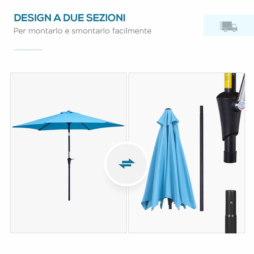 Ombrellone da Giardino ?2.6x2.4 m con Manovella e Testa Inclinabile in Alluminio e Poliestere, Blu
