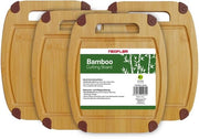 Set di piatti da colazione in bambù 21x18cm da 4 pezzi - Piatti da taglio con manico, antibatterico naturale, piatto da cucina con fessura per succhi, piatto per snack