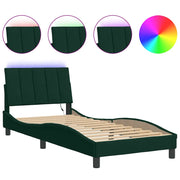 Letto singolo | Letto per adulti | Giroletto con LED senza Materasso Hanko Verde Scuro 80x200 cm in Velluto