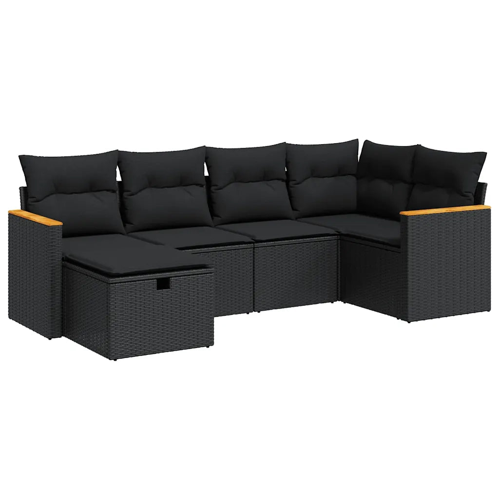Set Divano da Giardino 6 pz con Cuscini Nero in Polyrattan 3325912