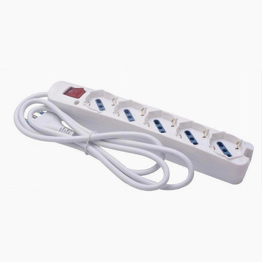 Trade Shop - Multipresa 5 Uscite Universali Spina 16a Cavo 1.5 Mt Interruttore Bianco 80180n -