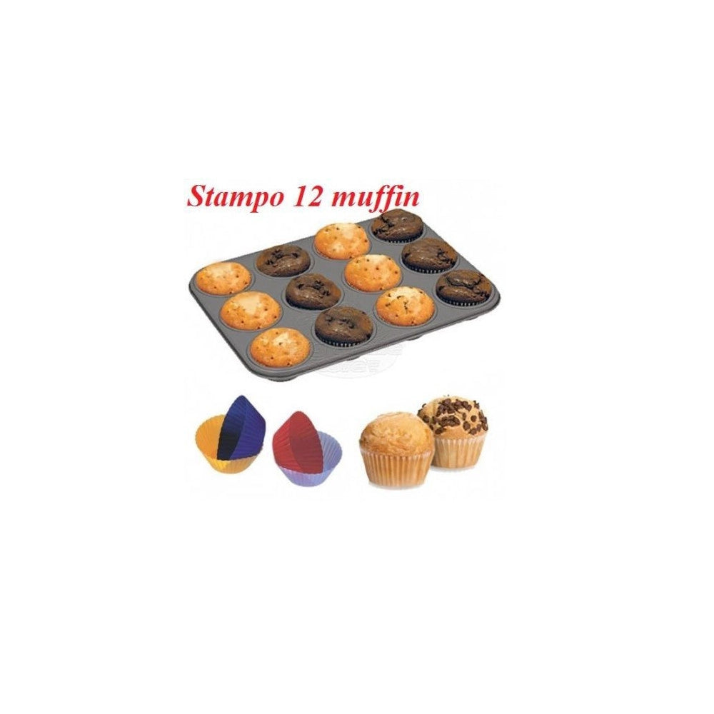 Trade Shop - Stampo Teglia Antiaderente 12 Posti Per Muffin Ruoto Capcake Pasticceria -