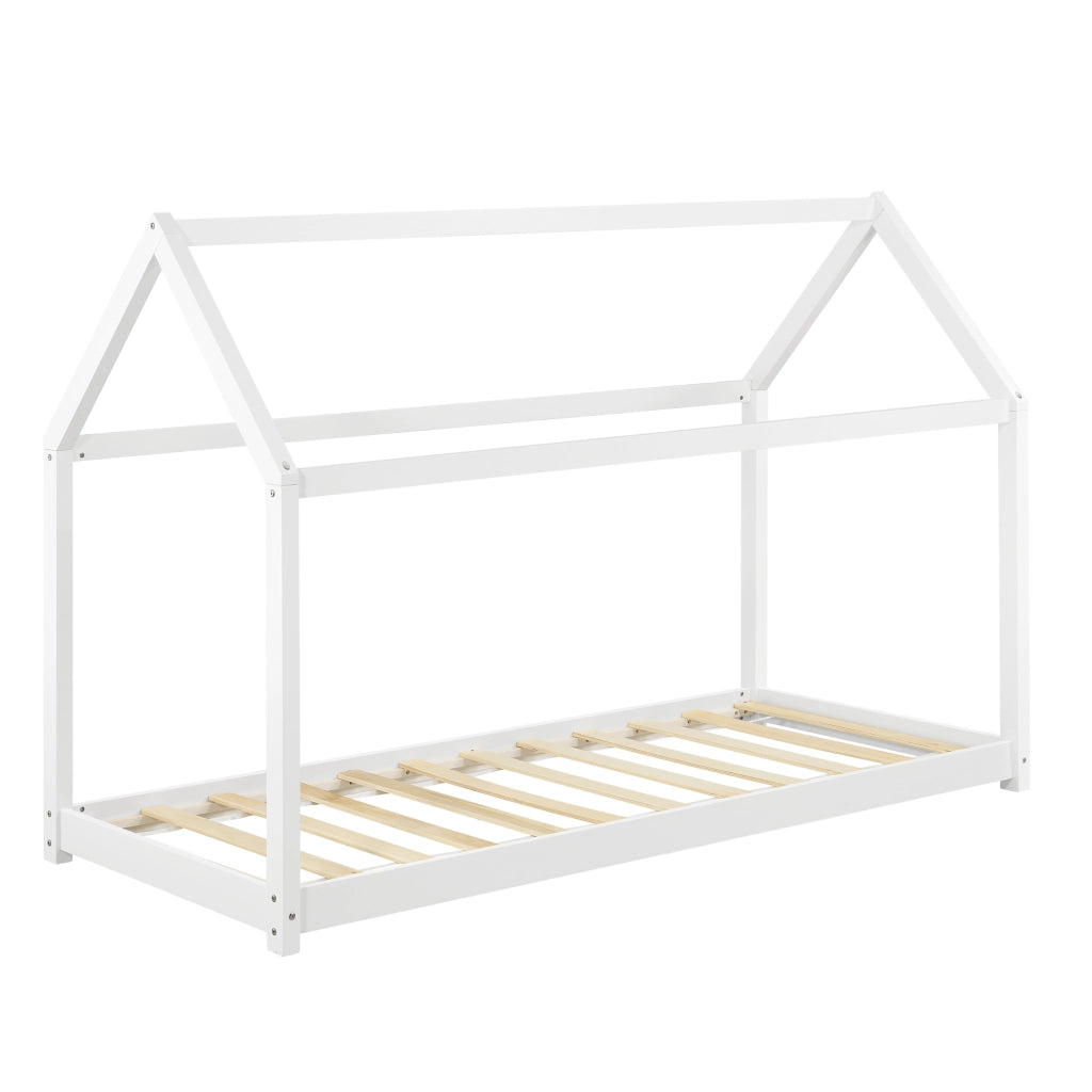 Letto per Bambini con Materasso 200 x 90 cm Forma di Casetta - Bianco opaco [en.casa]