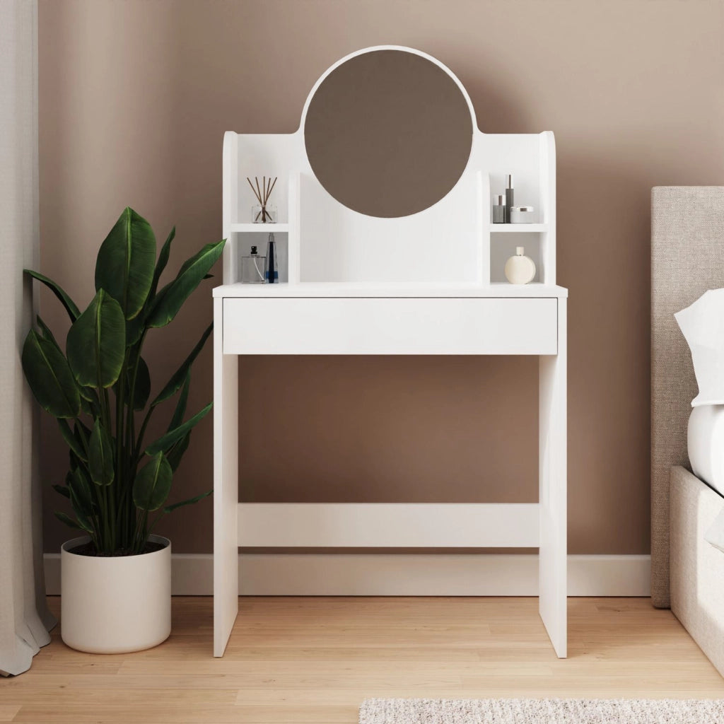 Tavolino da toilette "Idis" con specchio in legno - 75 x 35 x 135 cm - Bianco