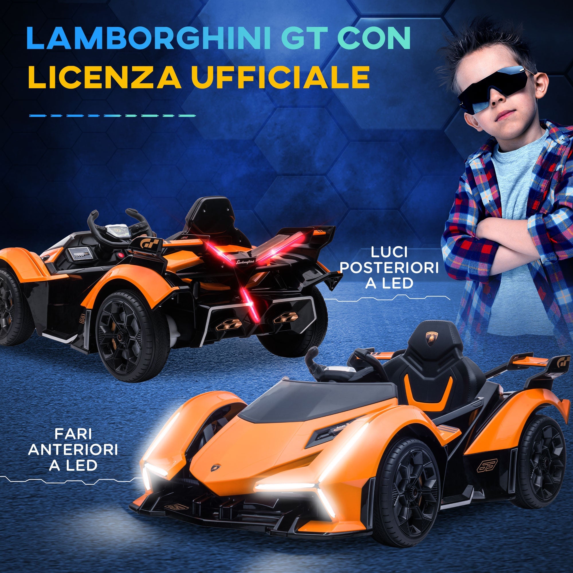 Macchina Elettrica per Bambini 12V con Licenza Lamborghini V12 Vision Gran Turismo Arancione