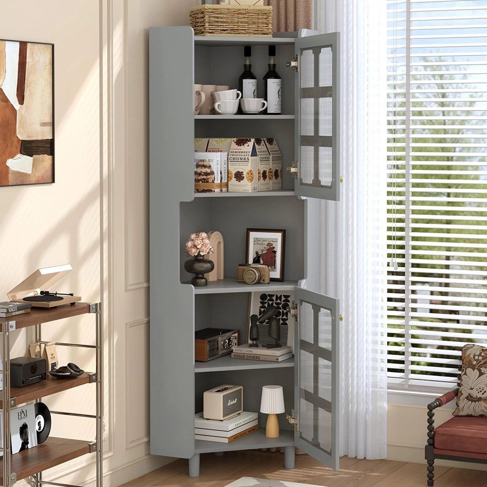Armadio angolare grigio con illuminazione LED - Xylo - Multifunzionale per soggiorno, bagno, camera