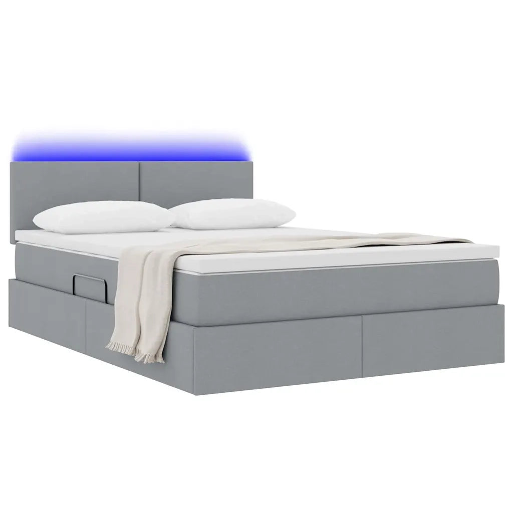 Letto con contenitore e LED Grigio chiaro 140 x 200 cm Tessuto 3371085