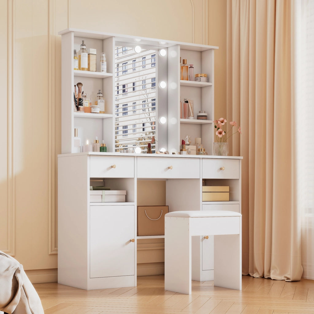 TOELETTA con specchio LED regolabile, 110x40x151 cm, bianco