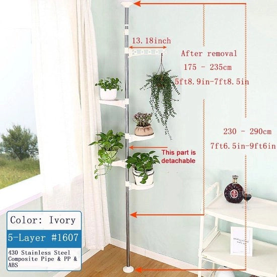 Regolatore di Pianta Telescopico 5 Livelli in Metallo - Vaso per Fiori da Interno - Regolatore di Pianta Regolabile - Pannelli di Deposito per Pianta - Organizzatore Display per Racks di Deposito per Salotto, Camera da Letto, Balcone