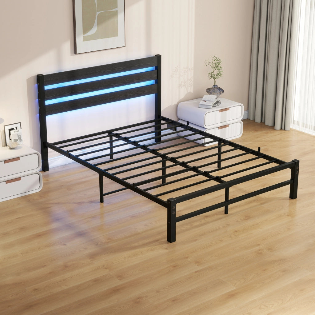 LETTO Matrimoniale 140x200 cm in MDF e Metallo Nero con LED
