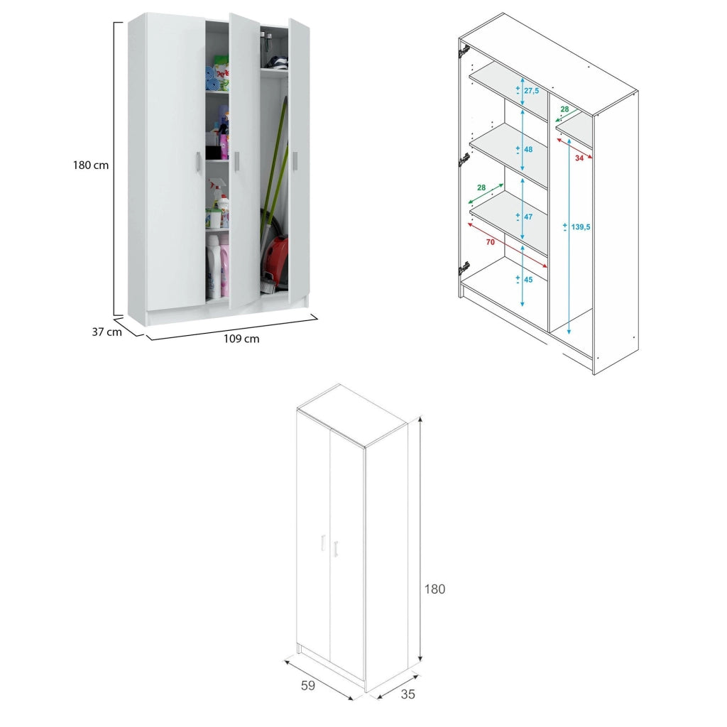 Tergu, Armadio Multiuso Grande Modulabile, 168x180h cm Bianco
