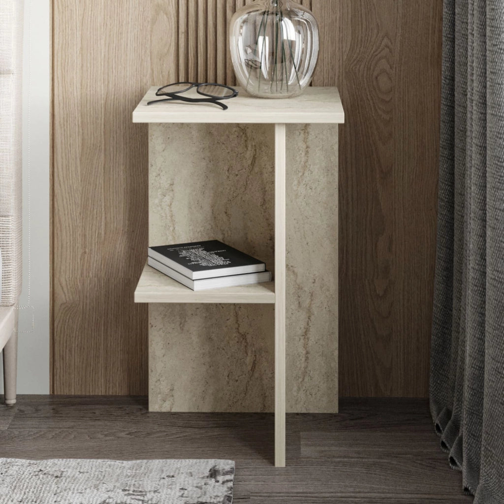 Roaschia, Comodino un Ripiano, 36x36x60h cm Beige Marmo