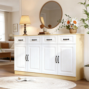 Credenza bianca e legno naturale mobile buffet 160 cm design scanalato
