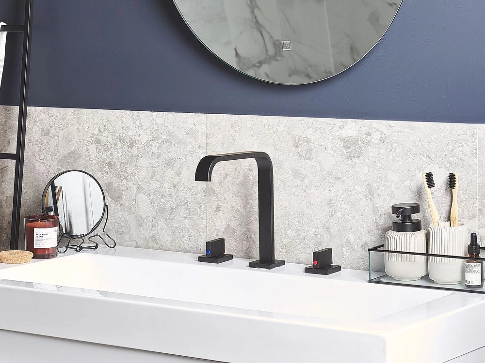 Miscelatore per lavabo Rubinetto a doppia leva per bagno moderno in ottone Nero opaco in metallo