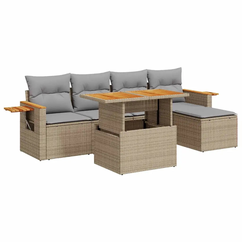 Set Divano da Giardino 6 pz con Cuscini Beige Polyrattan Acacia 3327587