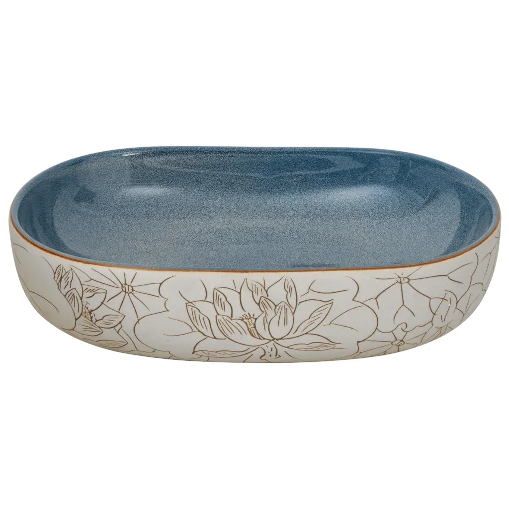 Lavabo da Appoggio Sabbia e Blu Ovale 59x40x14 cm Ceramica 155099