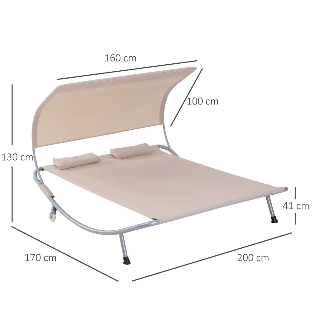 Letto da Giardino 2 Posti con Baldacchino Regolabile ¨C Zephmum ¨C Poliestere Sabbia 200x100x50