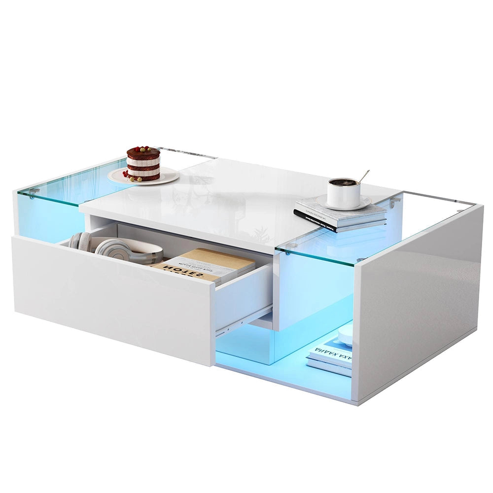 Tavolino minimalista - Xylo - 100x50cm vetro LED bianco