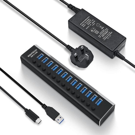 Hub USB alimentato - Hub USB - Hub USB alimentato - Divisore USB - Più porte USB - Caricamento e trasferimento dati - Laptop e PC - Lavoro da casa - Ufficio - Accessori - Universale