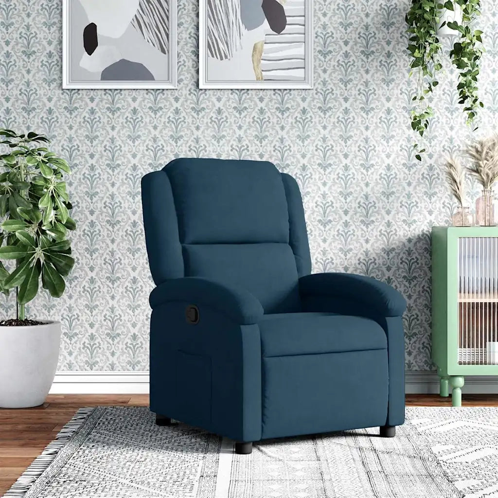 Divano Sedia-Poltrona Reclinabile Blu in Velluto 284088