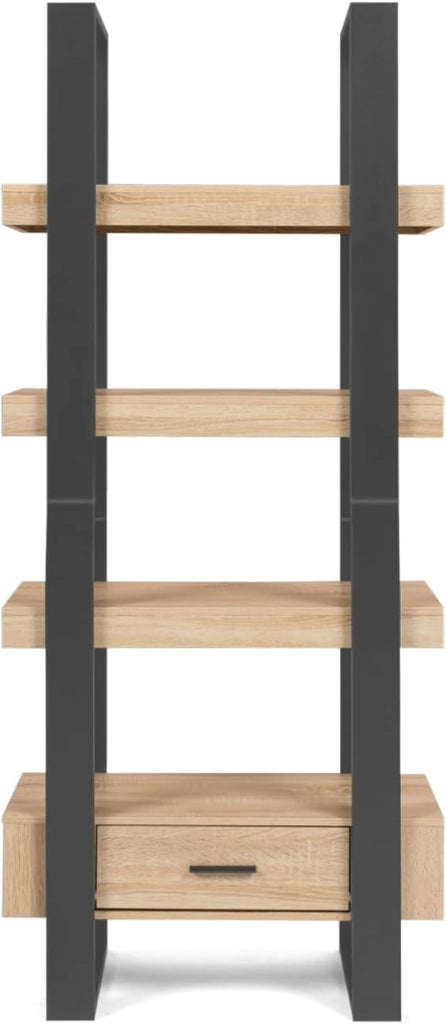 PHOENIX scaffale a 4 livelli in legno e nero con cassetto