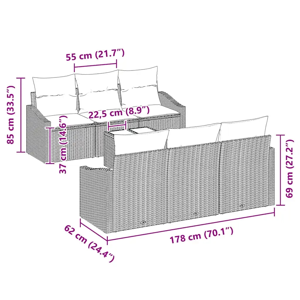 Set di divani con cuscino con cuscino 7 pcs Grigio polyrattan 3346609