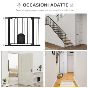 Cancelletto di Sicurezza per Cani con Porta Piccola Regolabile e Chiusura Automatica 75-103x76 cm Nero