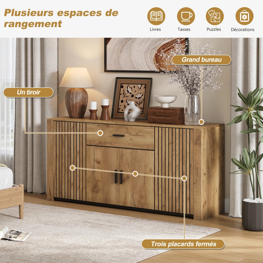 Credenza con 4 ante, 1 cassetto e ripiani regolabili, per soggiorno, in pannello truciolare rovere, 160 × 40 × 75 cm