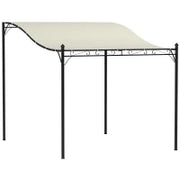 Pergola Addossata Ricurva con 16 Fori di Drenaggio, in Metallo e Poliestere, 248x298x200/250 cm, Bianco Crema