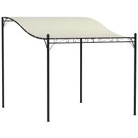 Pergola Addossata Ricurva con 16 Fori di Drenaggio, in Metallo e Poliestere, 248x298x200/250 cm, Bianco Crema