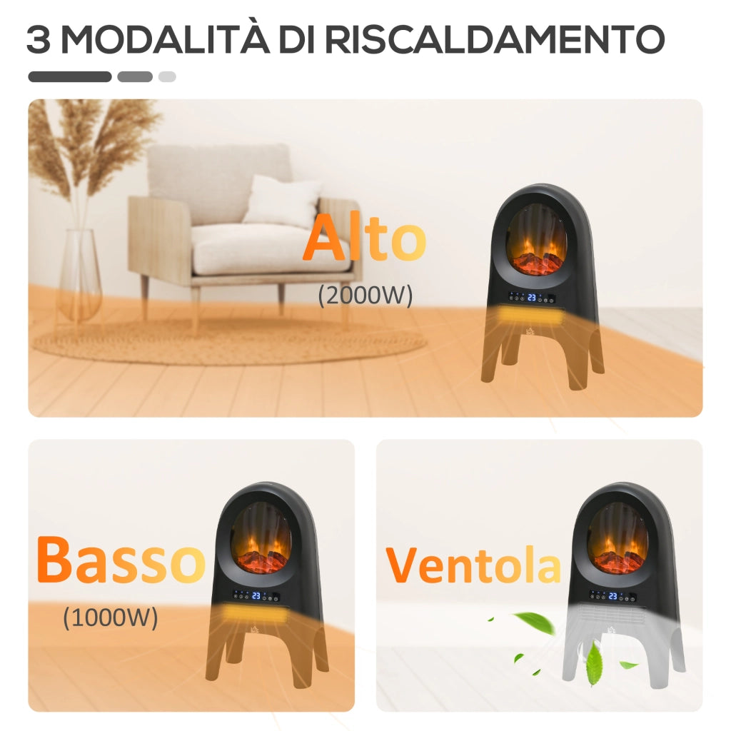 Termoventilatore 3 Modalit¨¤ ¨C zephmum ¨C Nero 33.7x25.5x60.4 cm