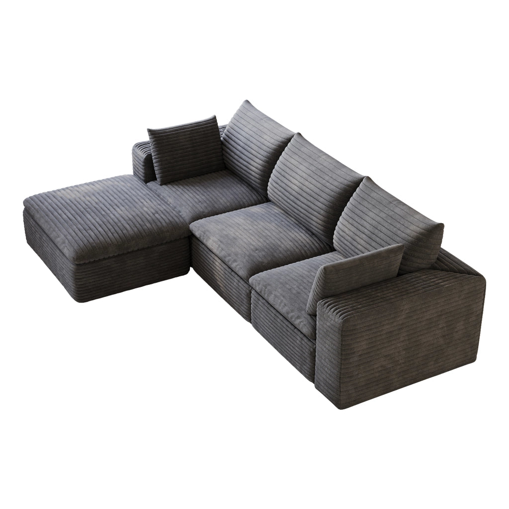 Divano Cloud 260 cm ¨C MINIMAL ¨C Velluto a coste grigio scuro, imbottito, senza montaggio