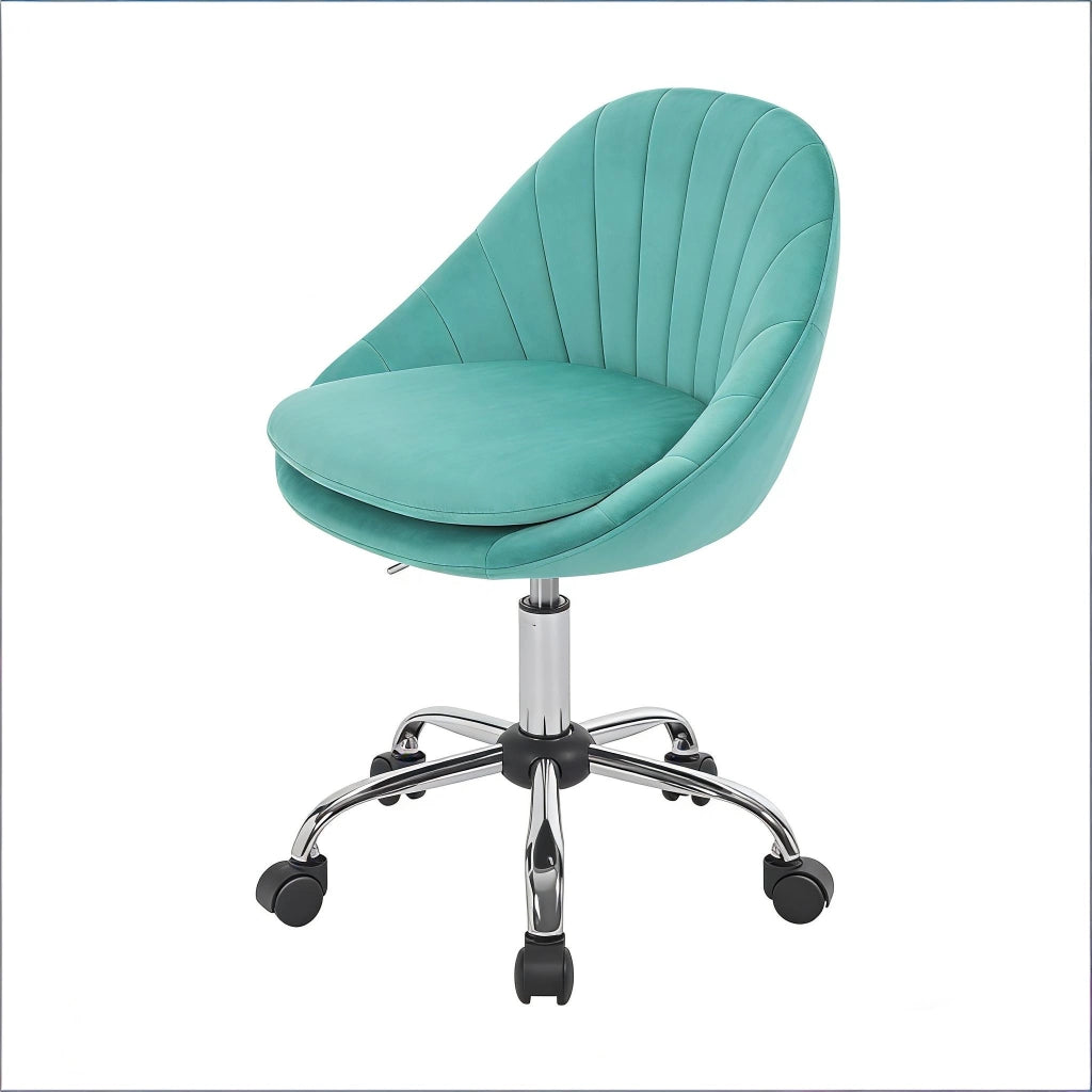 Sedia da ufficio ergonomica girevole 360° in velluto turchese con altezza regolabile