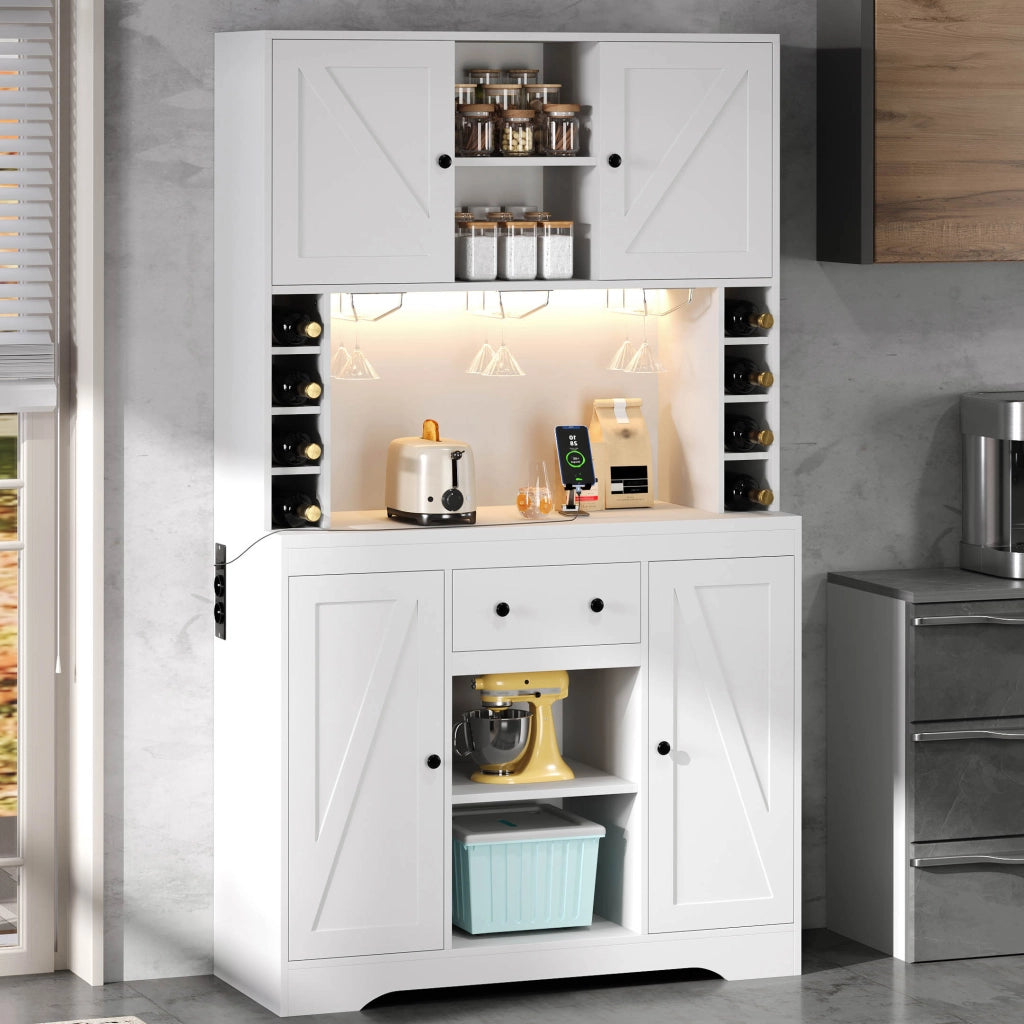 Credenza buffet con LED RGB, prese integrate e ripiani regolabili in MDF bianco 105 × 40 × 180 cm