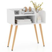 Comodino in stile moderno semplice ma pratico, Tavolino a 2 piani con mensole aperte Bianco + Naturale-Comodini