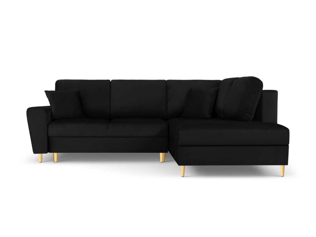 Cosmopolitan Design - Divano convertibile angolare destro con contenitore "Kyoto" 5 posti in velluto nero 