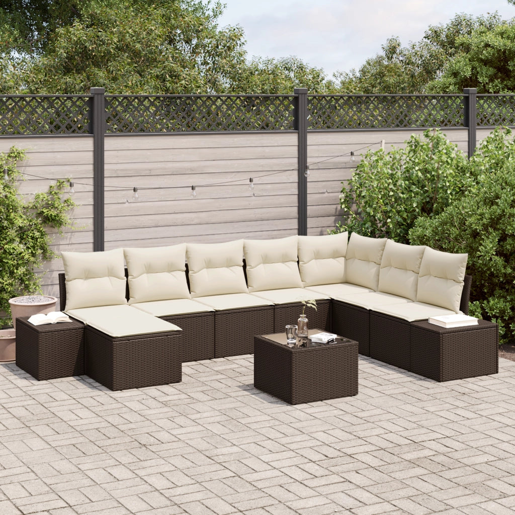 Set di divani da giardino 8 pezzi con cuscini grigi in polyrattan