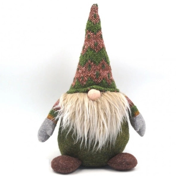 Gnomo decorativo natalizio con cappello verde 34 cm