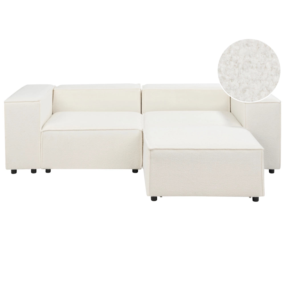 Divano moderno a 2 posti con ottomana Gambe nere Rivestimento in tessuto bouclè bianco Soggiorno moderno