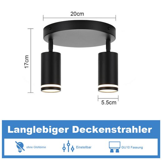 ZMH Faretto da soffitto neri 2 fiamme GU10 orientabili 355° per corridoio