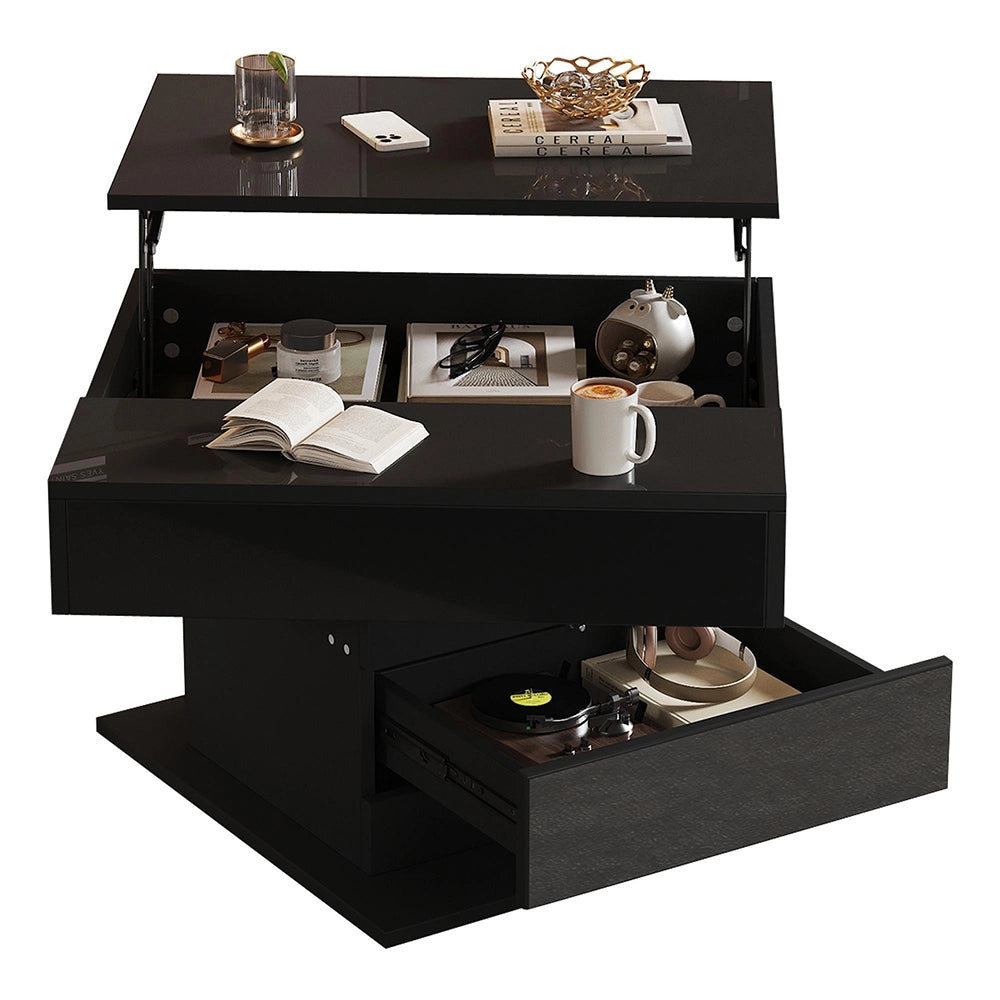 Tavolino geometrico - Xylo - 70x70cm piano girevole nero