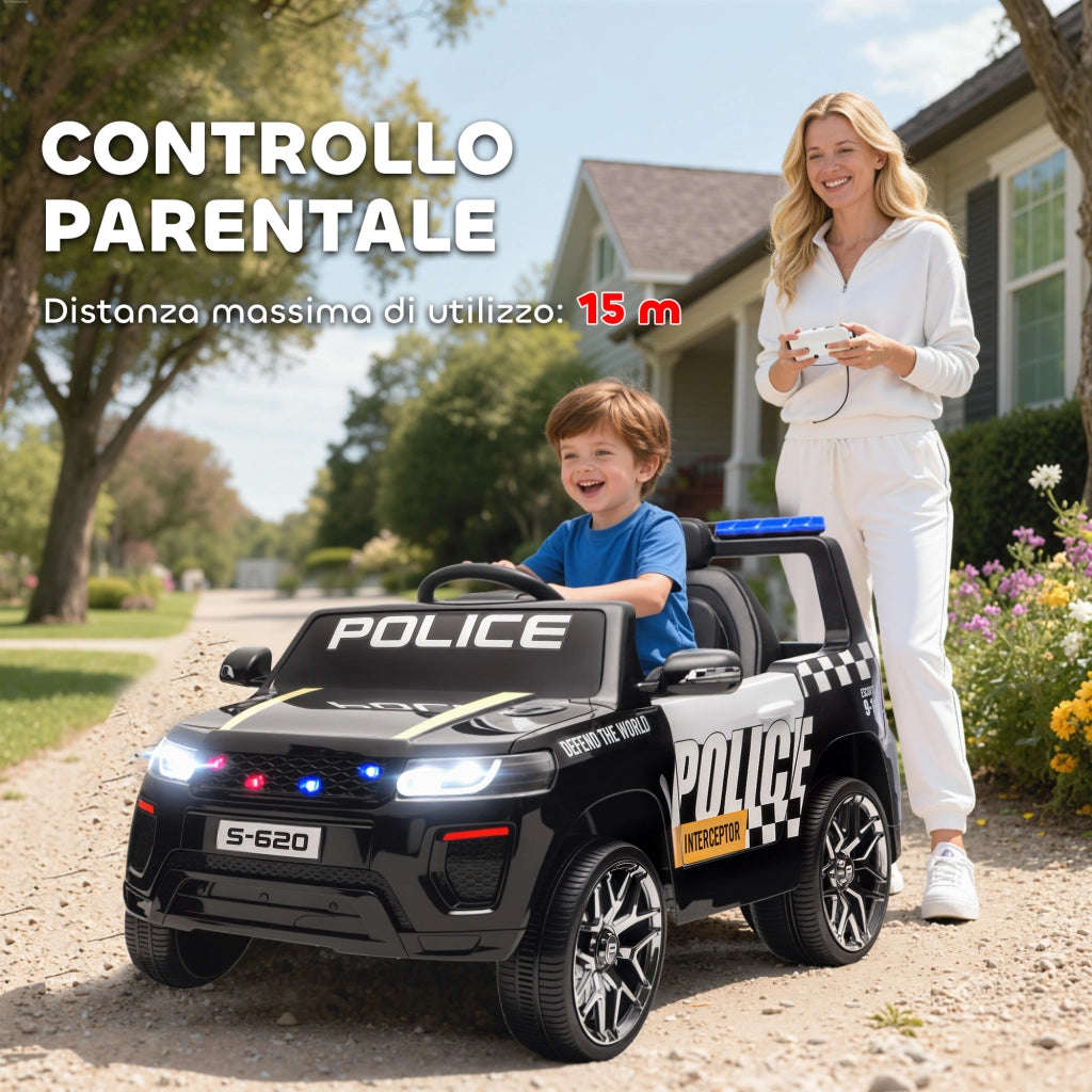 Auto Polizia Bambini Elettrica 12V ¨C zephmum ¨C Nero con Telecomando e Luci