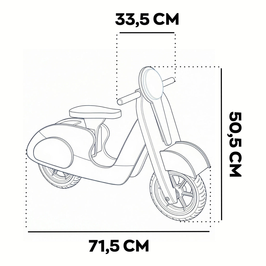 Vespetta - Triciclo Moto scooter montessoriana pedagogica senza pedali per bambini da 36 mesi  71,5x50,5x33,5 cm in legno massello per bambini 36 mesi